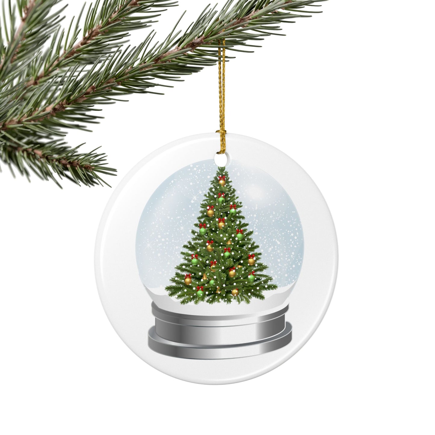 Christmas Tree Snow Globe Ceramic Ornament – Double‑Sided Holiday Decoration