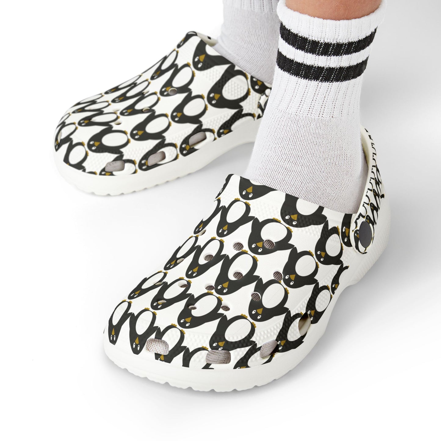 Kids Penguin Print EVA Foam Clogs — Cute Black & White Slip-On Sandals