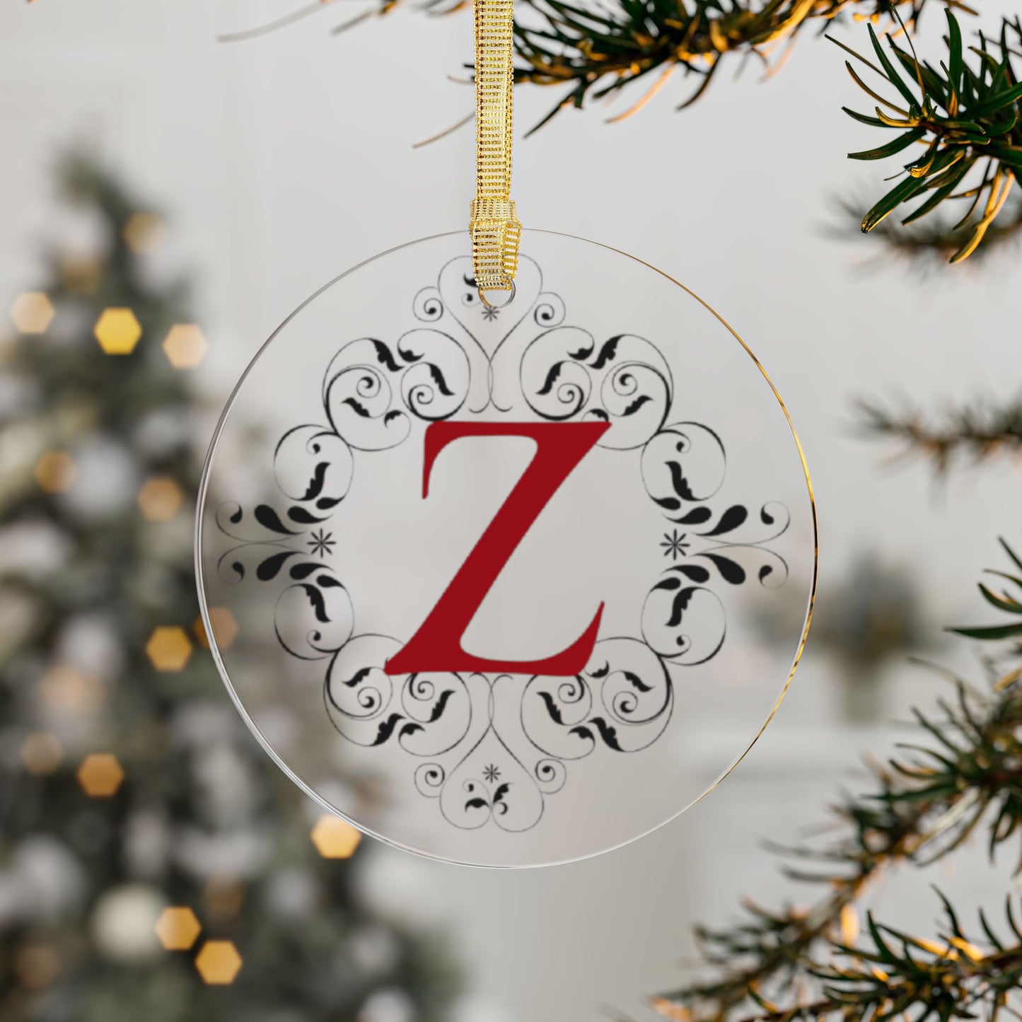 Monogram 'Z' Acrylic Ornament — Elegant Floral Initial Holiday Decoration
