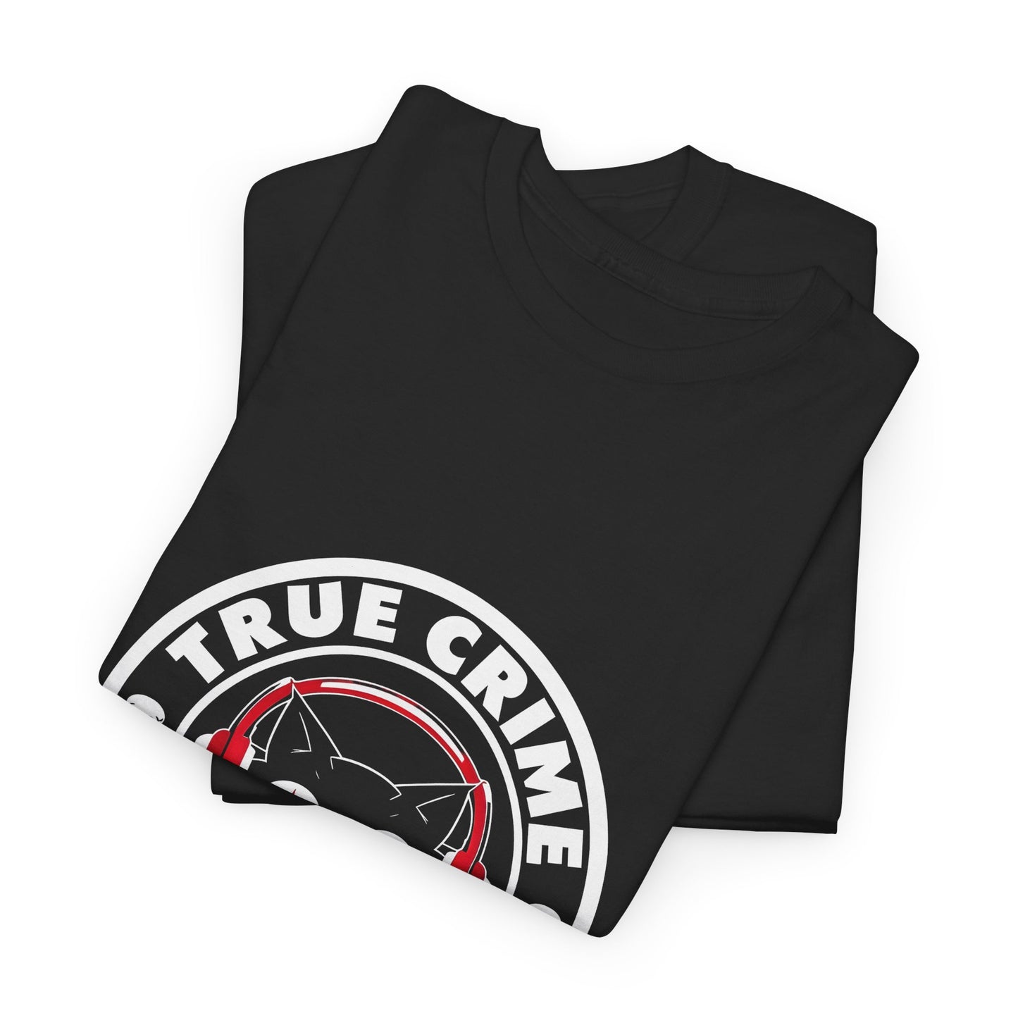 True Crime Podcast Tee — Cat with Headphones Logo