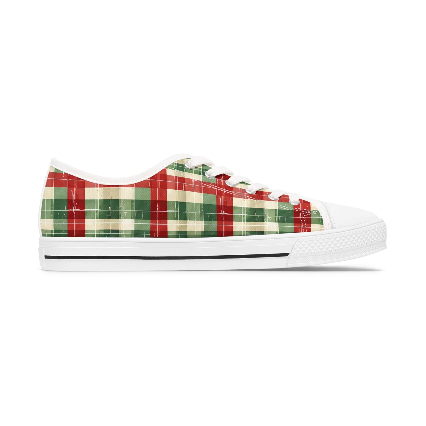 Low Top Sneakers — Red & Green Plaid Holiday Canvas Shoes