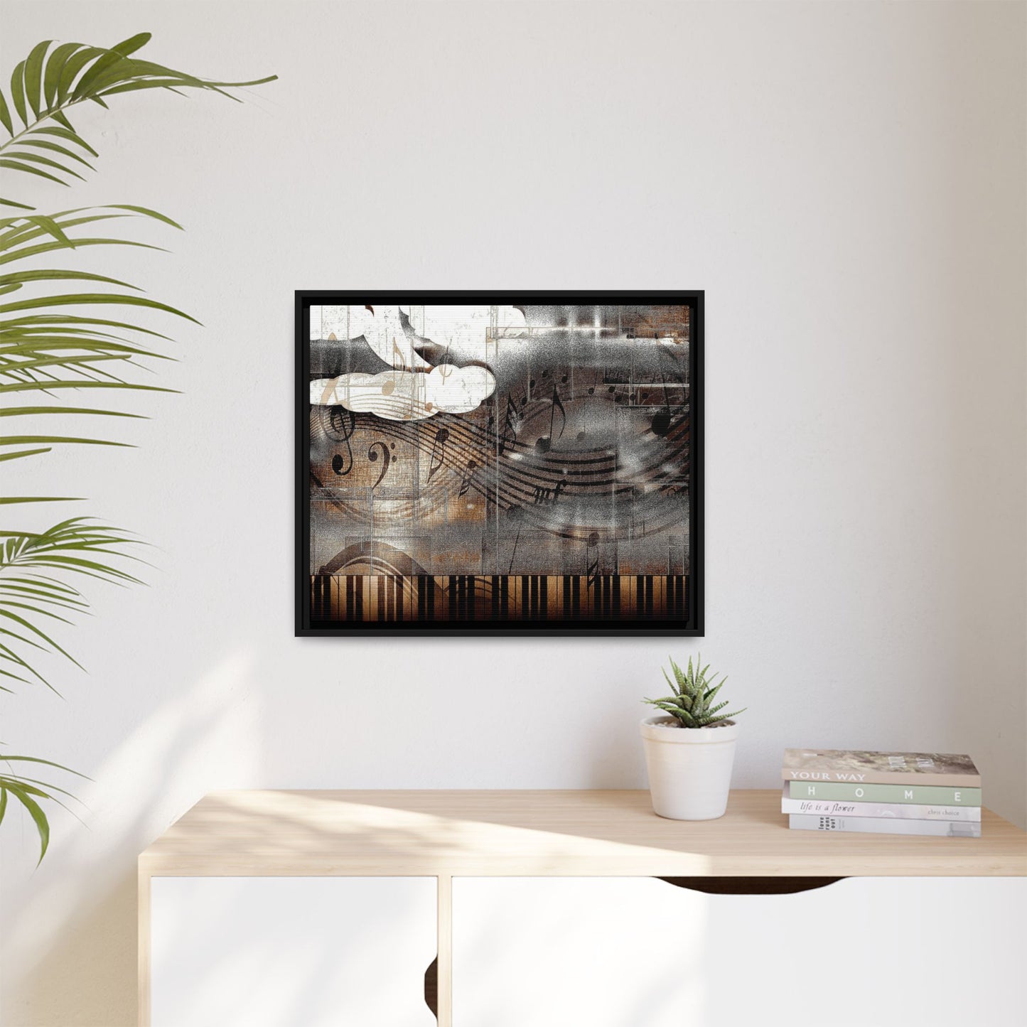 Framed Music Notes Canvas Print — Abstract Vintage Piano & Sheet Music Wall Art