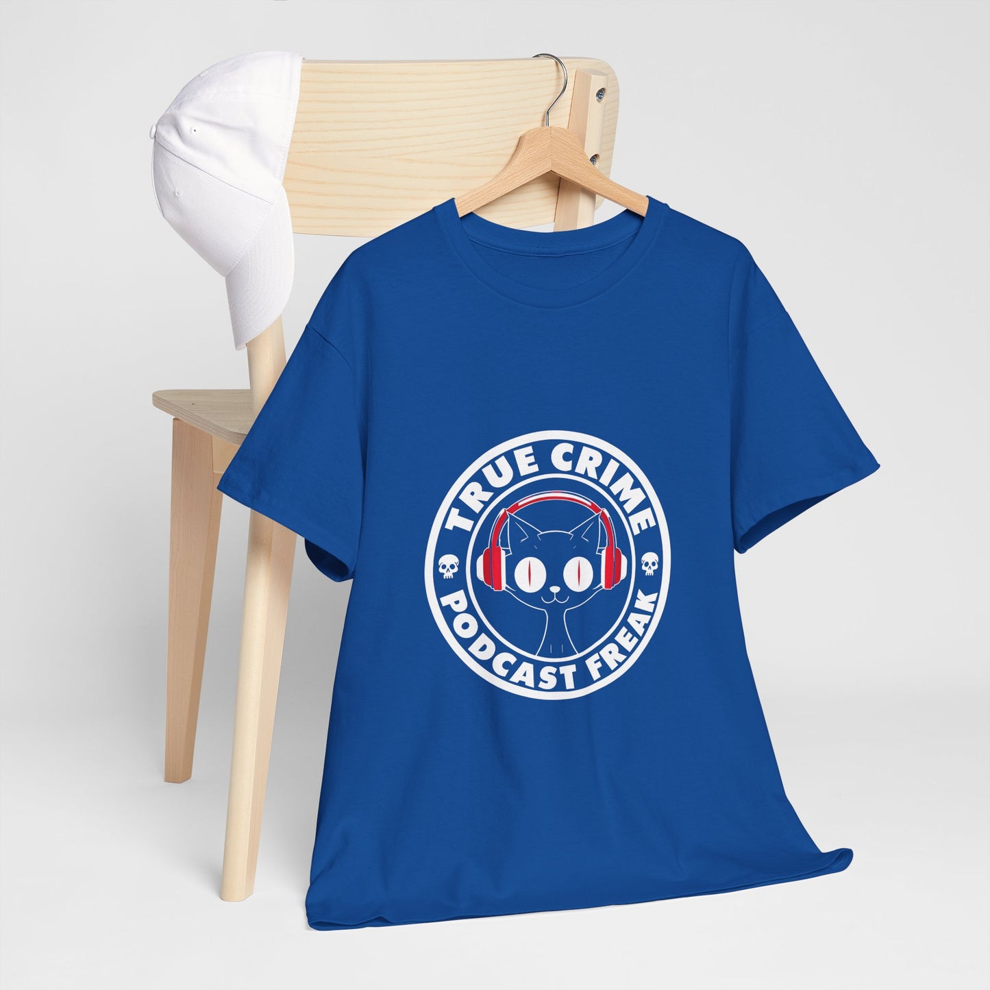 True Crime Podcast Tee — Cat with Headphones Logo