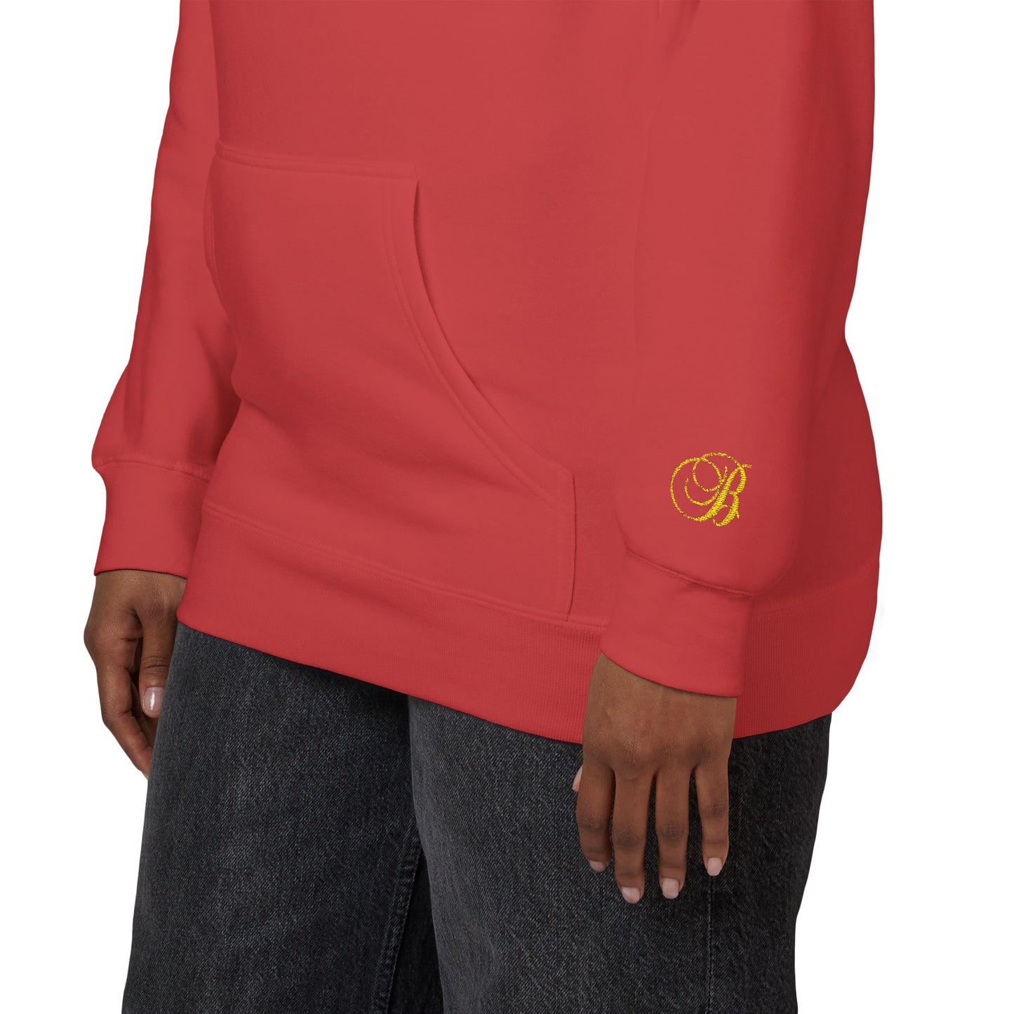 Coral Gold Floral Initial Hoodie — Monogram 'B' Casual Pullover