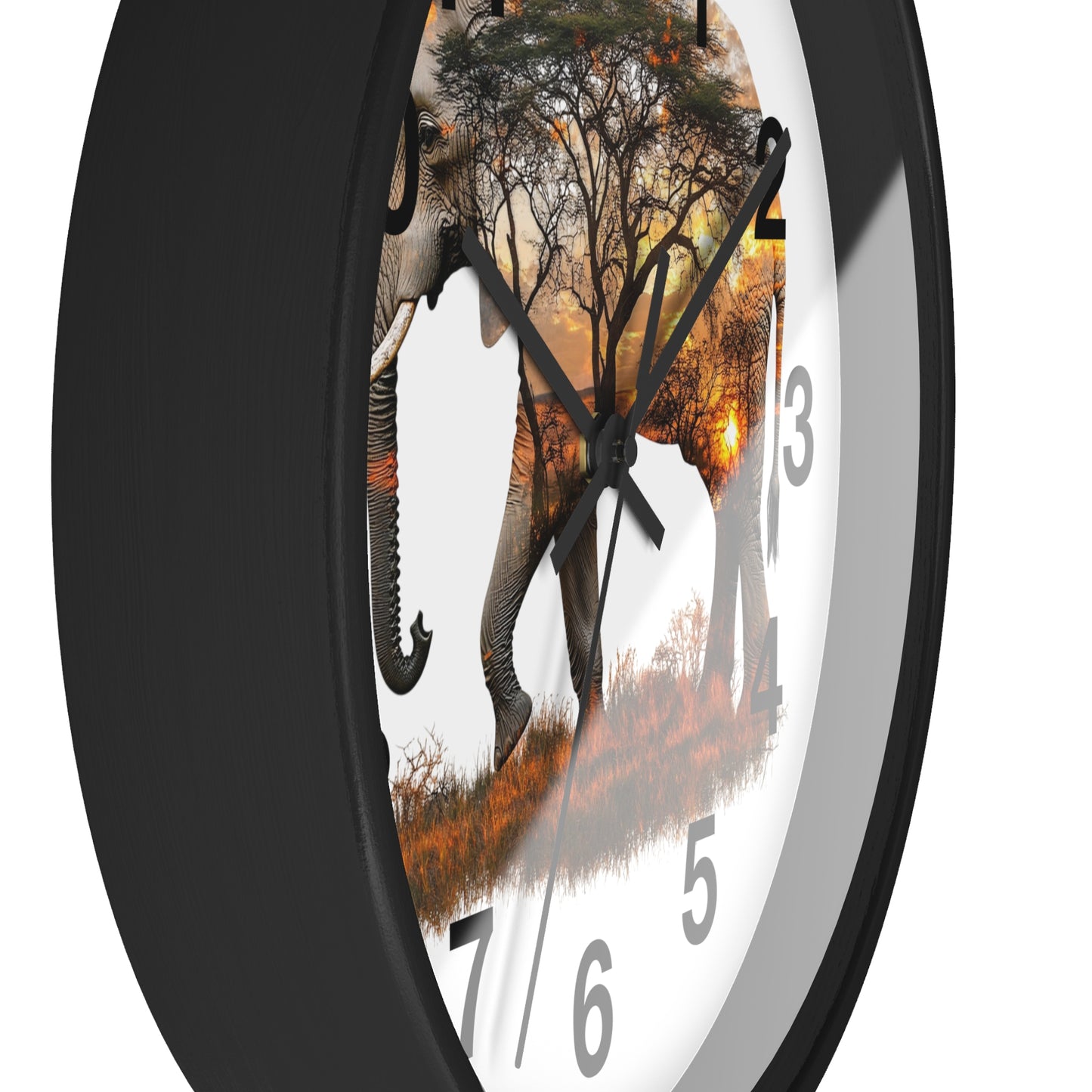 Elephant Sunset Wall Clock