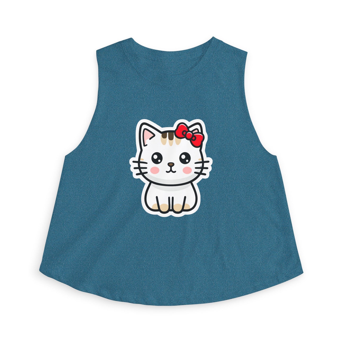 Kawaii Kitty Bow Crop Top — Cute Cat Graphic Women's Tank