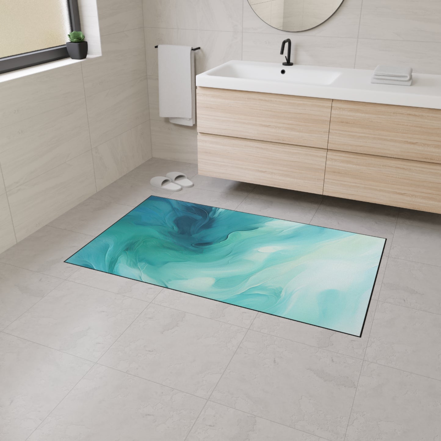 Heavy Duty Floor Mat — Teal Ocean Abstract Slip-Resistant Entry Rug
