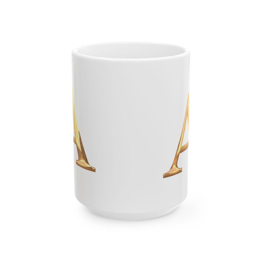 Elegant Golden Letter A Ceramic Mug | Personalized Coffee Cup Letter A