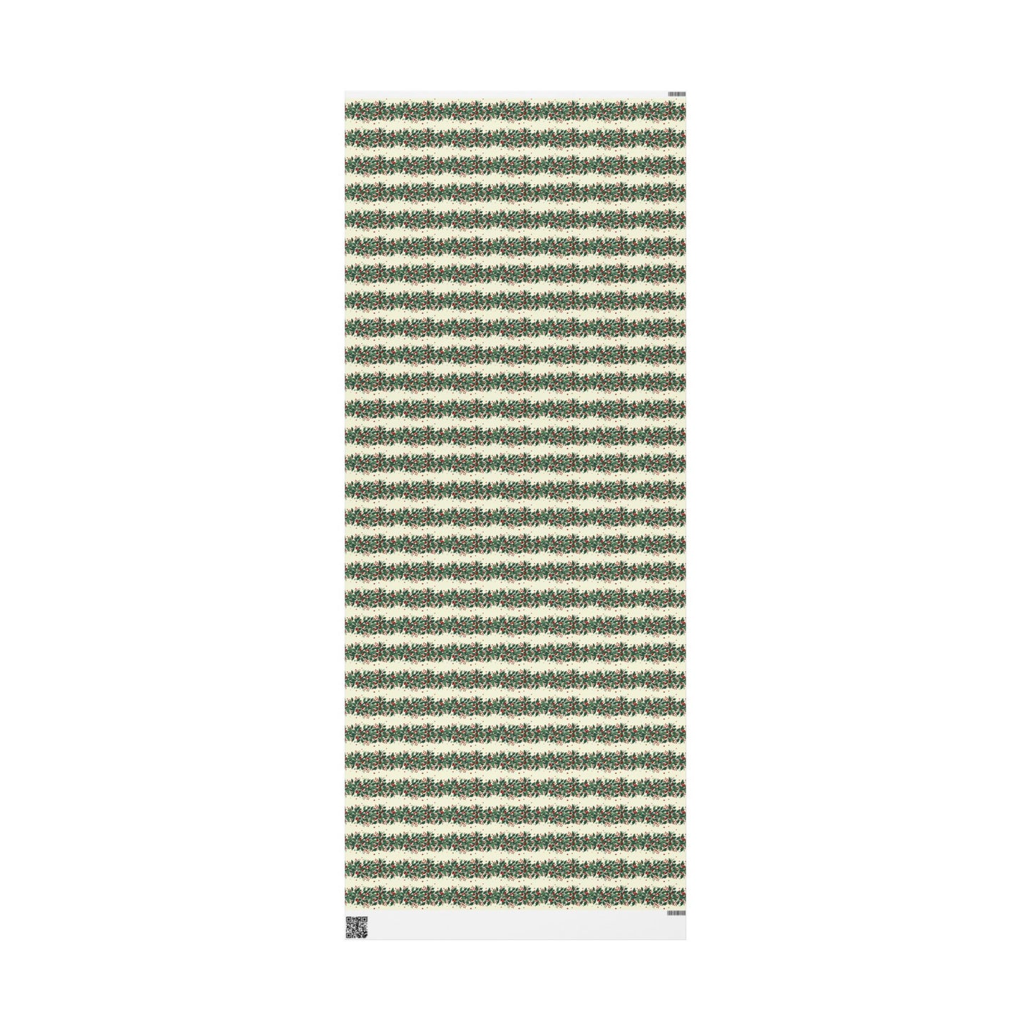 Wrapping Paper Roll — Festive Green Wreath & Red Berry Holiday Wrap