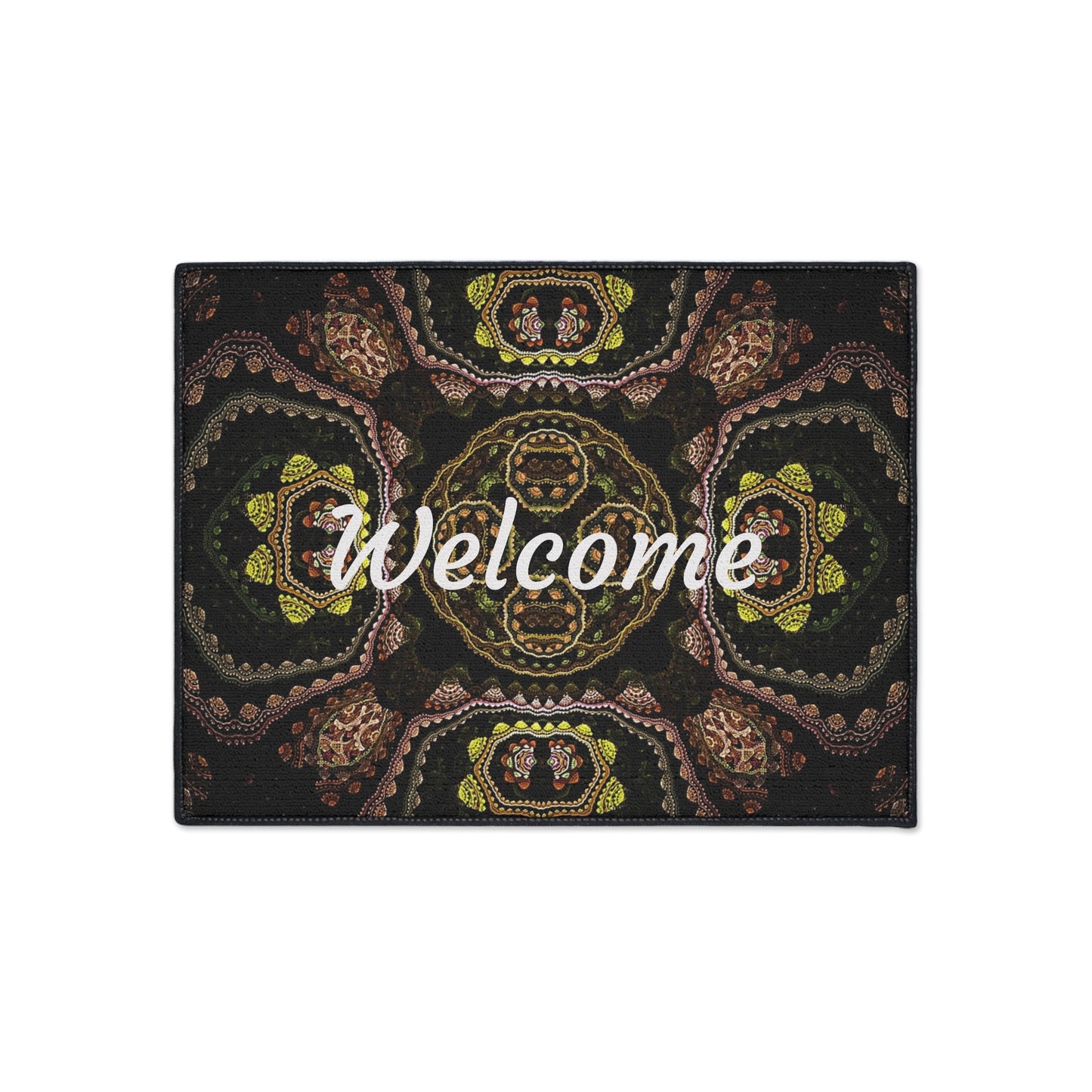 Welcome Heavy Duty Floor Mat — Boho Kaleidoscope Entrance Rug for Home & Office