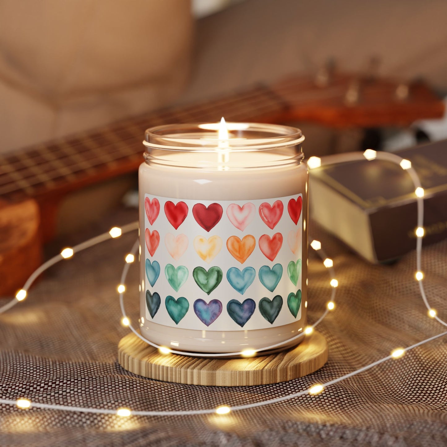 9oz Scented Soy Candle — Rainbow Watercolor Hearts Label