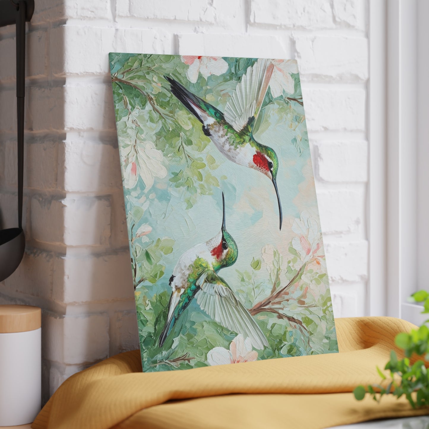 Hummingbird Glass Cutting Board – Floral Kitchen Art Serving Board