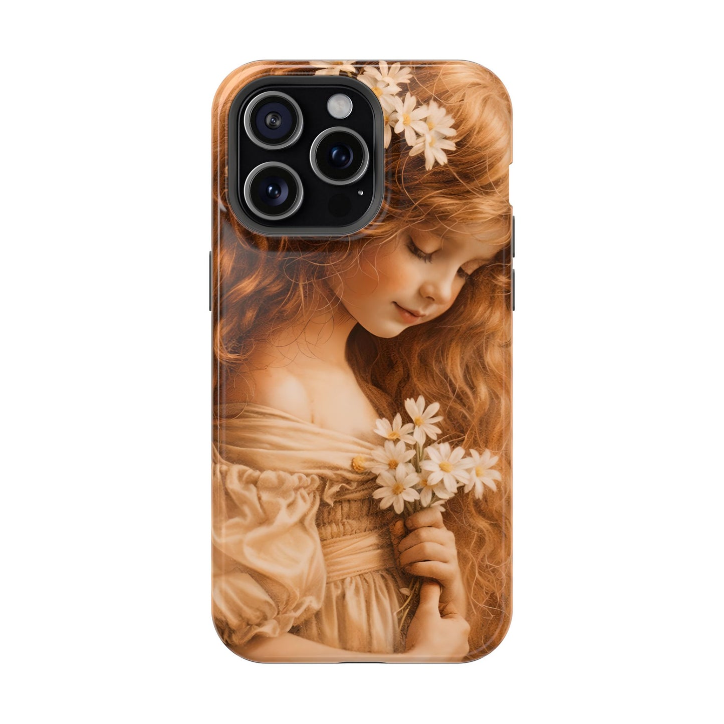 Vintage Floral Girl Magnetic Impact Phone Case — Protective iPhone Cover with Sepia Art
