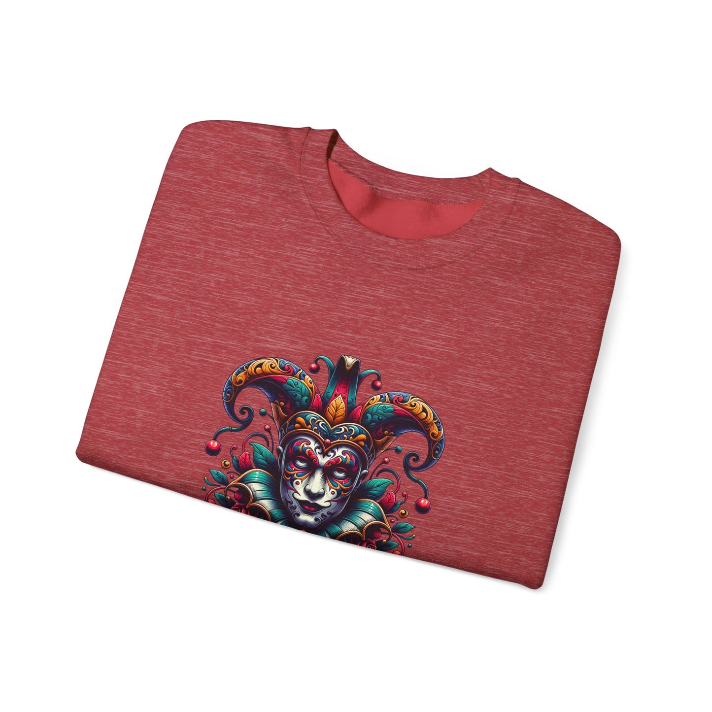 Colorful Jester Sweatshirt, Unisex Heavy Blend Crewneck, Unique Art Apparel, Trendy Fashion, Cozy Gift for Adults