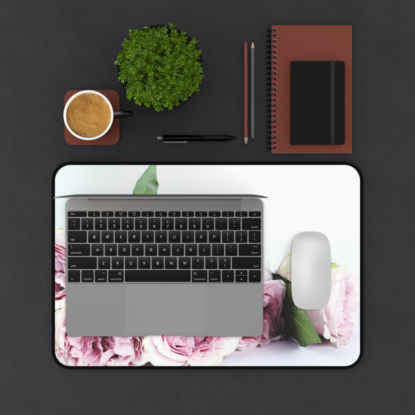 Floral Rose Desk Mat — Pink Peony Bouquet Mouse Pad for Office & Home