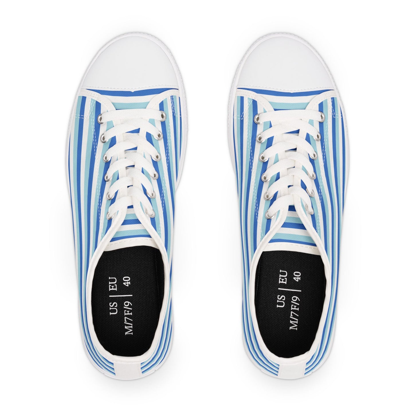 Blue Striped Low Top Sneakers — Casual Canvas Shoes