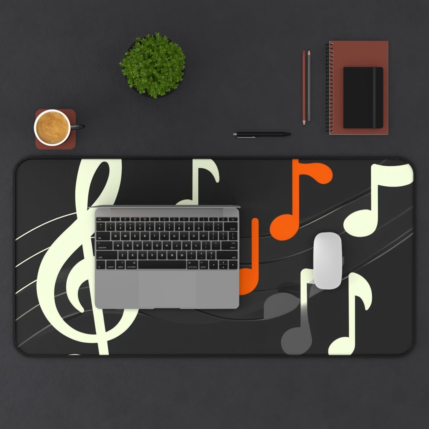 Musical Notes Desk Mat – Black Music-Themed Workstation Pad