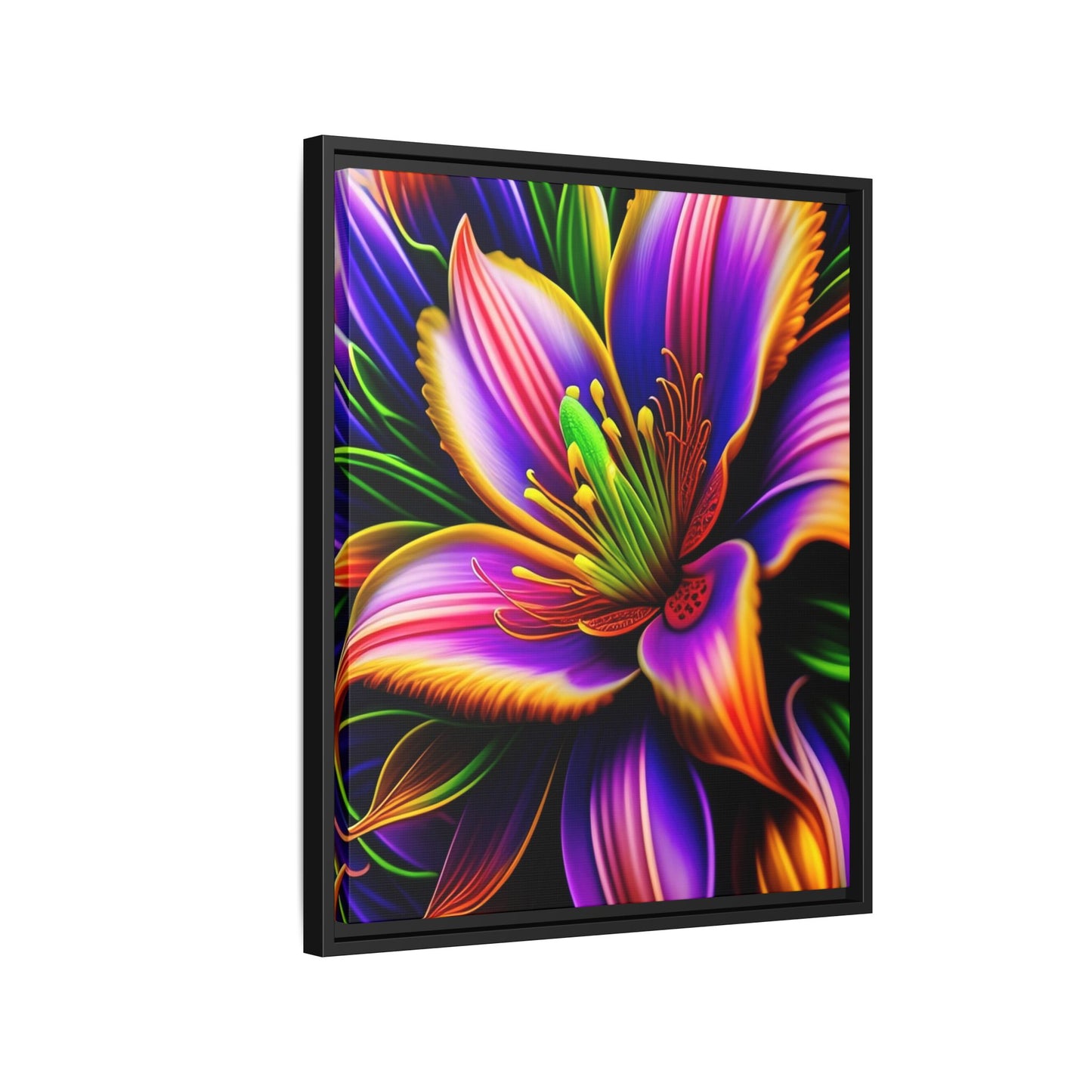Vibrant Neon Floral Matte Canvas Print — Framed Wall Art