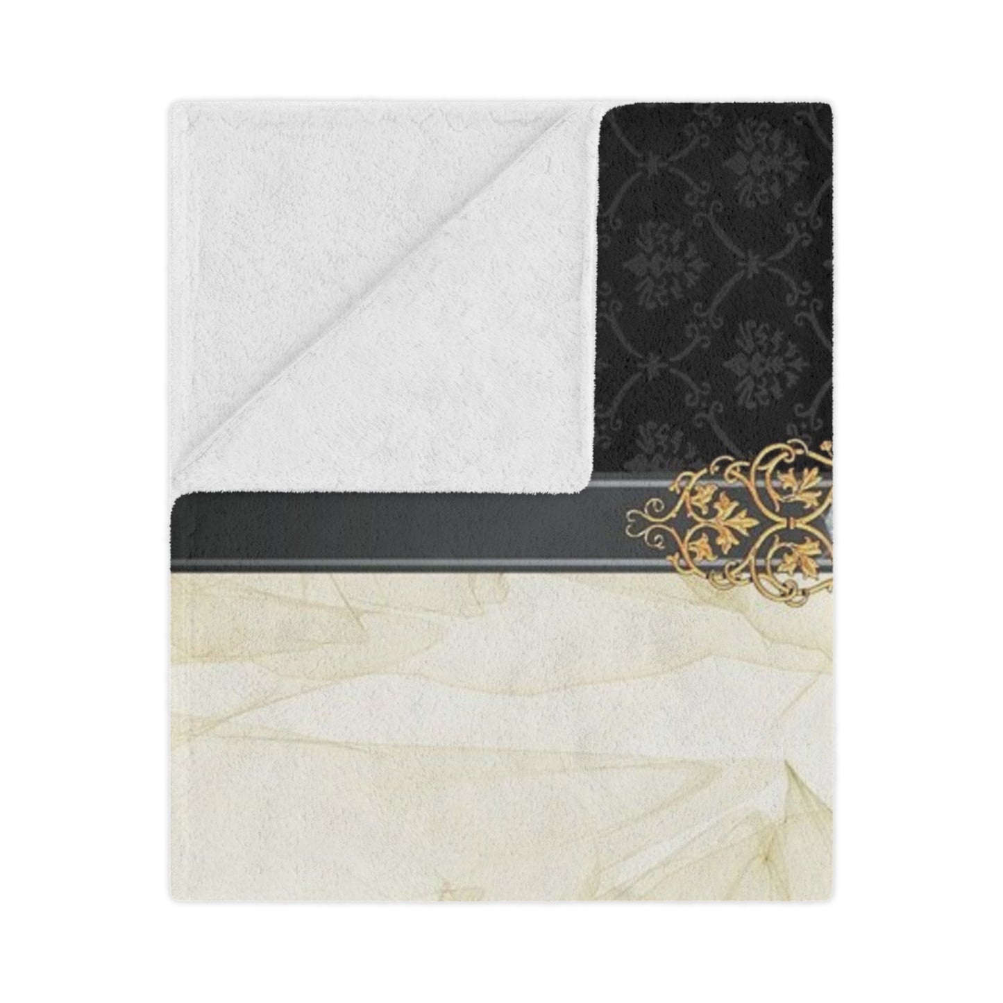 Luxury Gold Smoke Minky Blanket — Elegant Damask Accent with Ornate Gem Detail