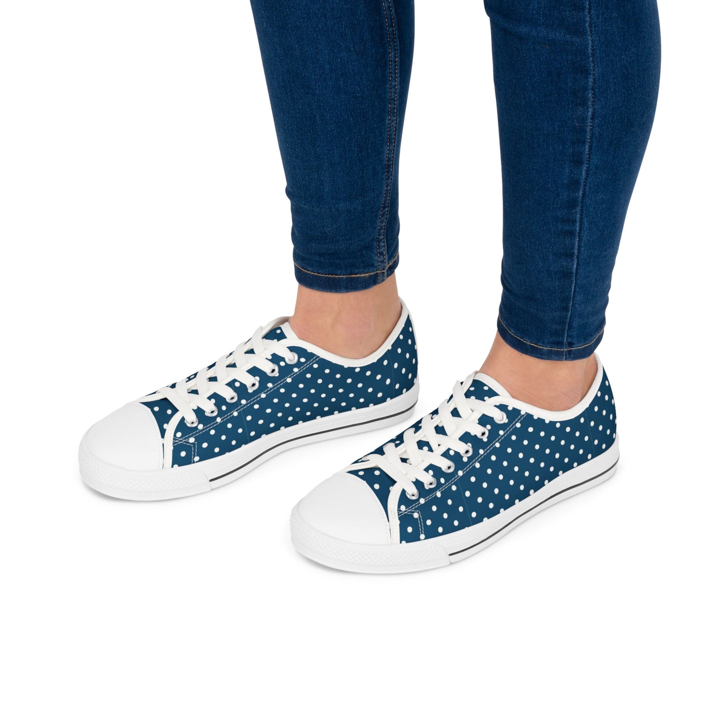 Polka Dot Low Top Sneakers — Navy White Retro Casual Shoes