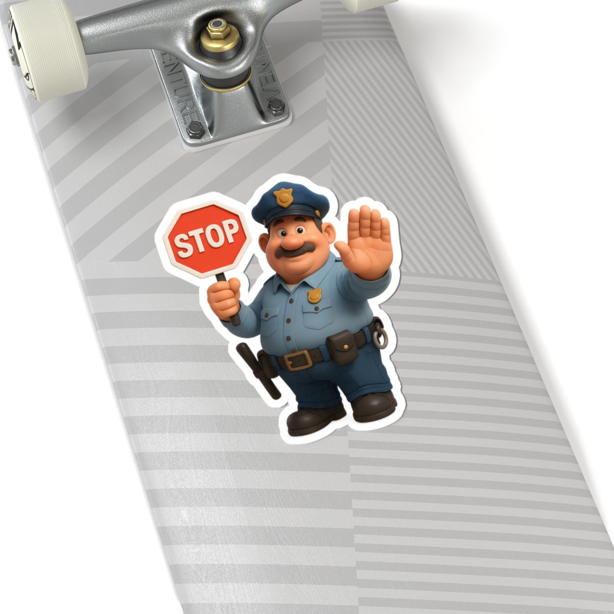 Police Officer Stop Sign Sticker — Cute Cop Character Kiss-Cut Decal