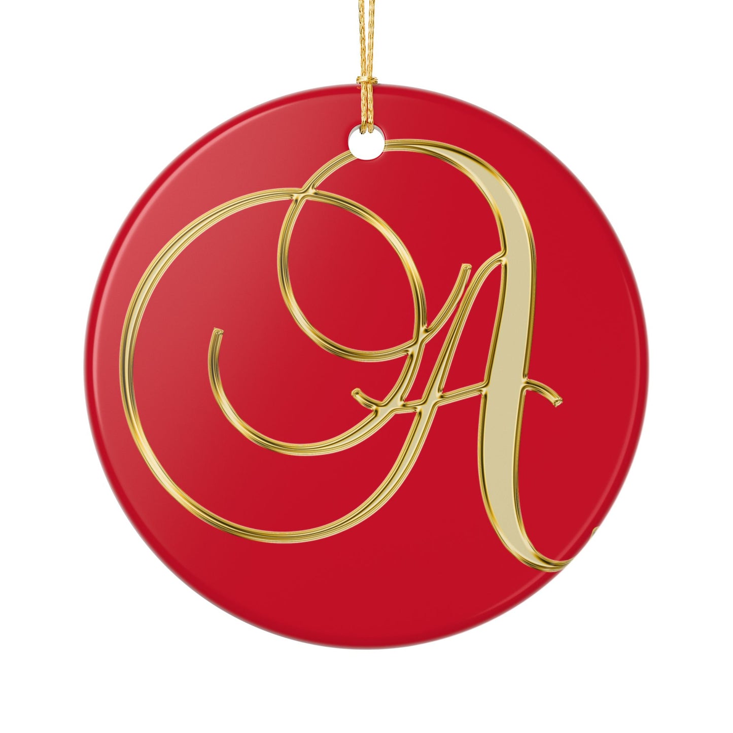 Monogram A Ceramic Ornament — Red & Gold Initial Holiday Decoration