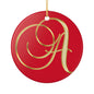 Monogram A Ceramic Ornament — Red & Gold Initial Holiday Decoration