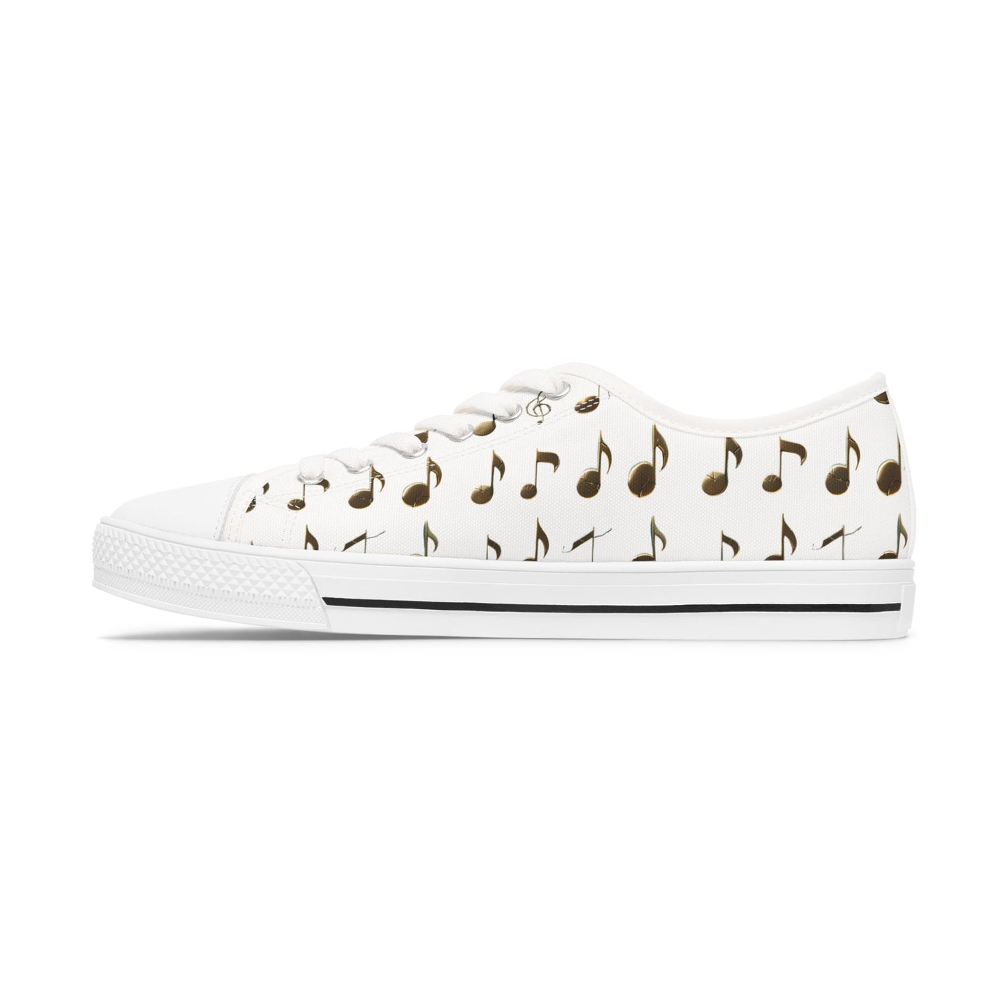Music Note Low-Top Sneakers — White Casual Canvas Shoes with Musical Notes Pattern