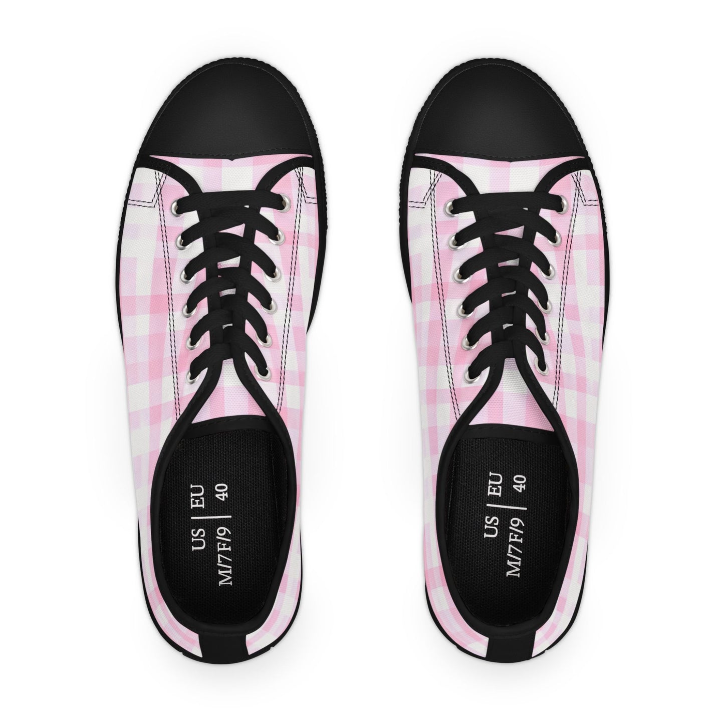 Pink Gingham Low Top Sneakers - Women's Casual Canvas Shoes