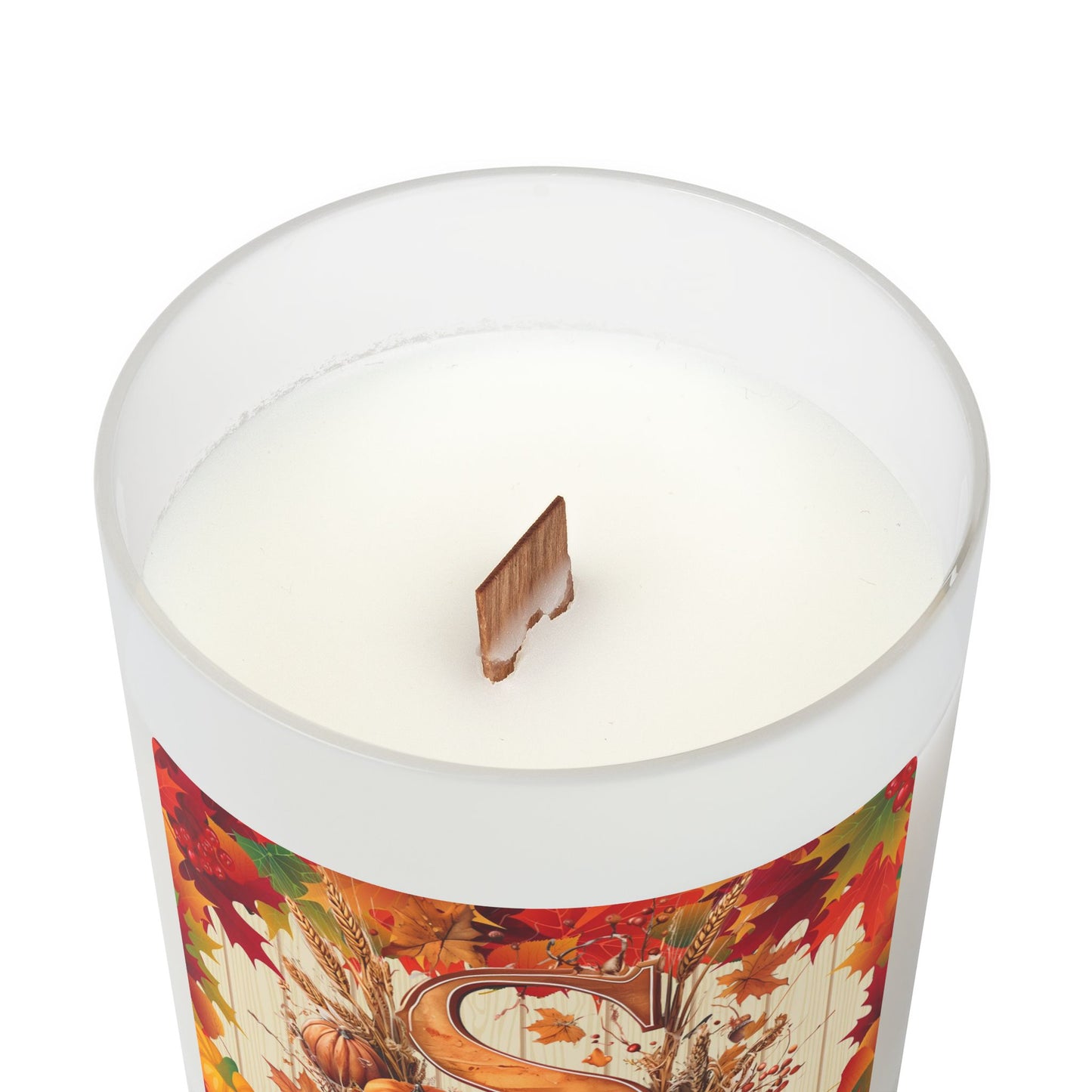 Autumn Monogram 'S' Frosted Glass Candle – Fall Pumpkin & Leaves 11oz