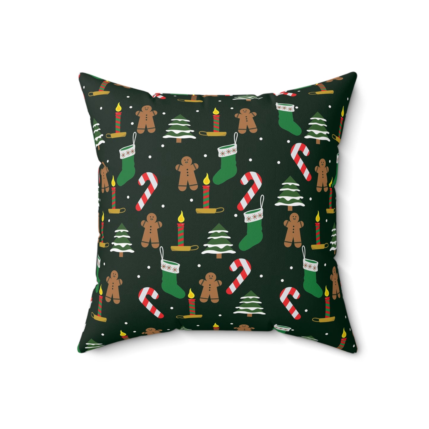 Christmas Pattern Pillow — Gingerbread, Candy Canes & Stockings Holiday Throw Pillow