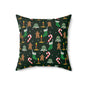 Christmas Pattern Pillow — Gingerbread, Candy Canes & Stockings Holiday Throw Pillow