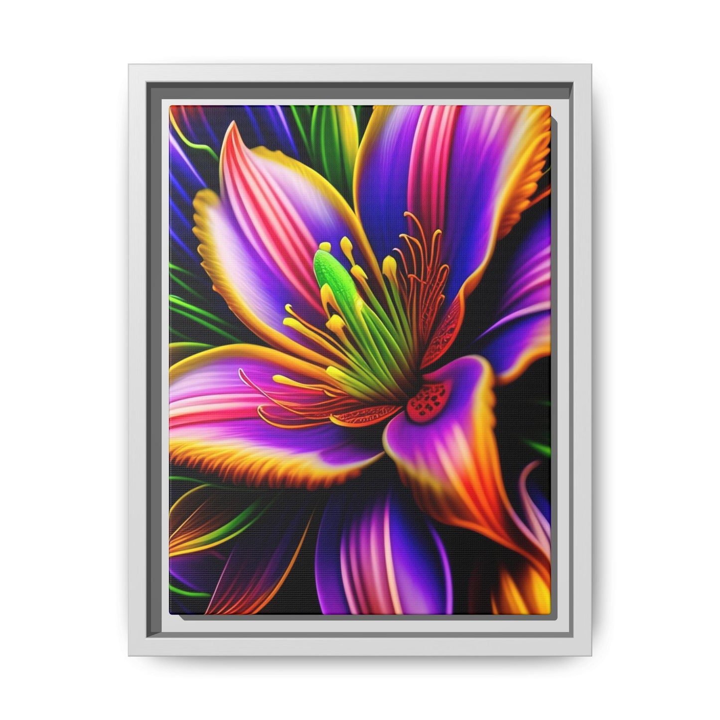 Vibrant Neon Floral Matte Canvas Print — Framed Wall Art