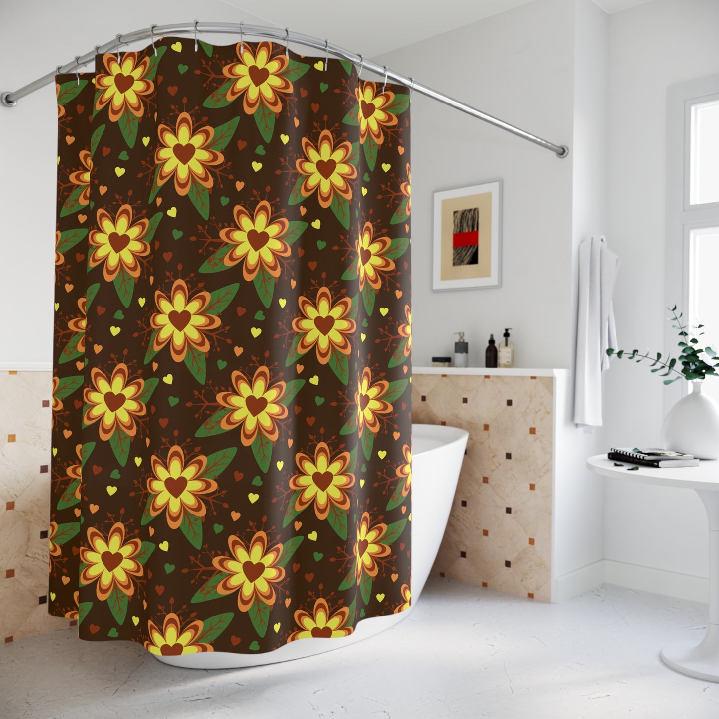 Floral Shower Curtain, Cozy Bath Decor, Spring Vibe, Heart Flower Design, Bathroom Accessory, Home Decor, Gift for Her