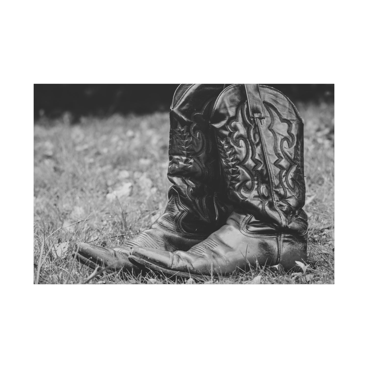 Western Cowboy Boots Matte Canvas Wall Art – Black & White Rustic Country Decor