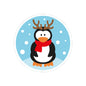 Penguin with Antlers Kiss-Cut Sticker — Cute Holiday Penguin Sticker (Red Scarf, Snowflakes)