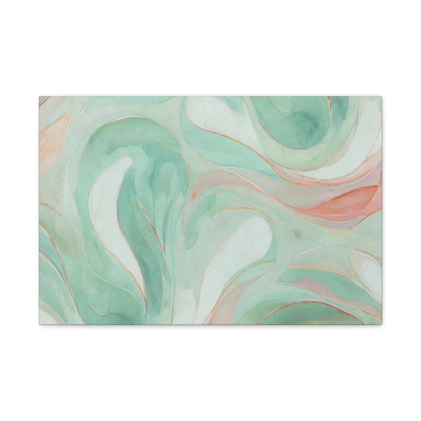 Abstract Green Marble Canvas Print — Teal & Coral Swirl Wall Art