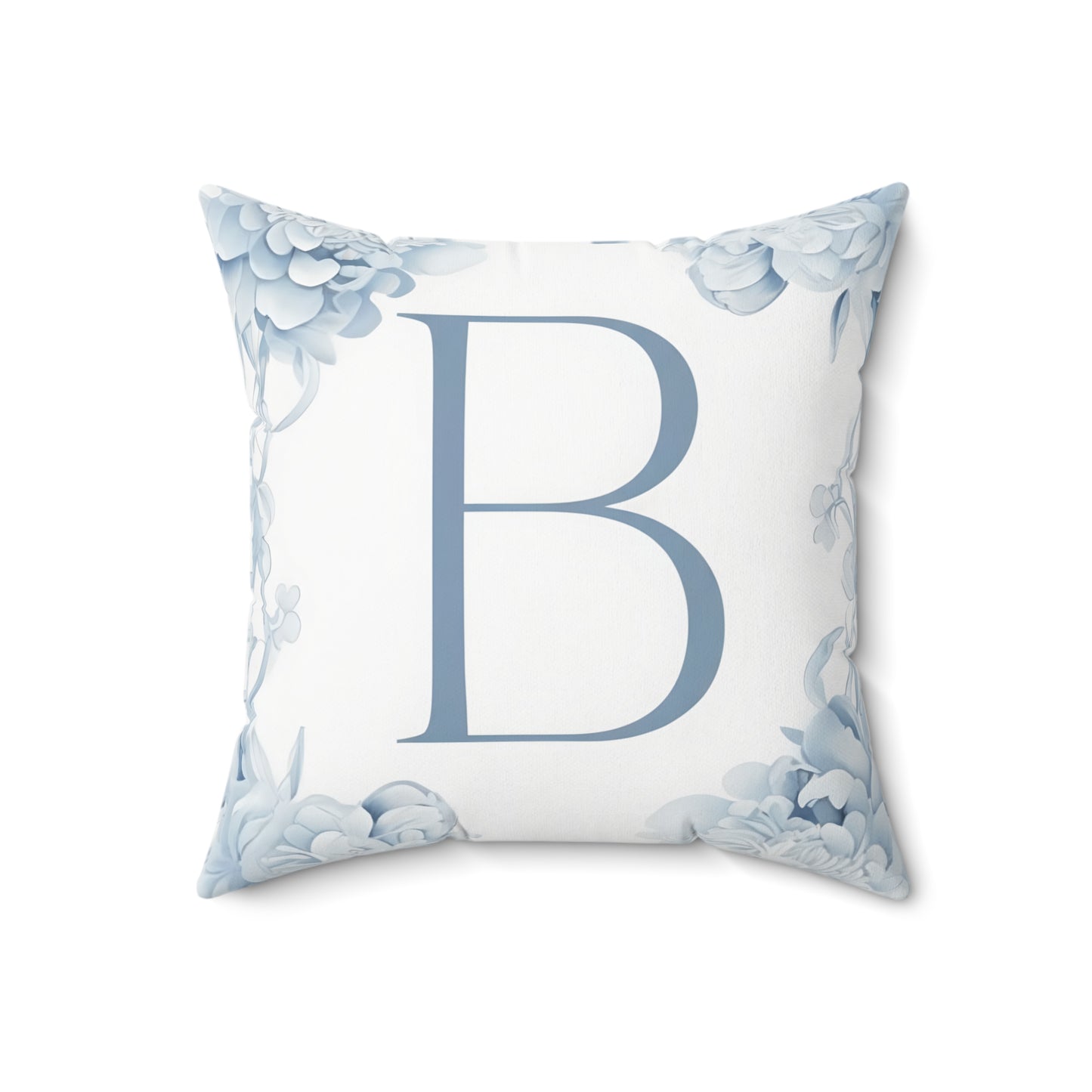 Monogram Pillow — Elegant Blue Floral “B” Decorative Throw Pillow