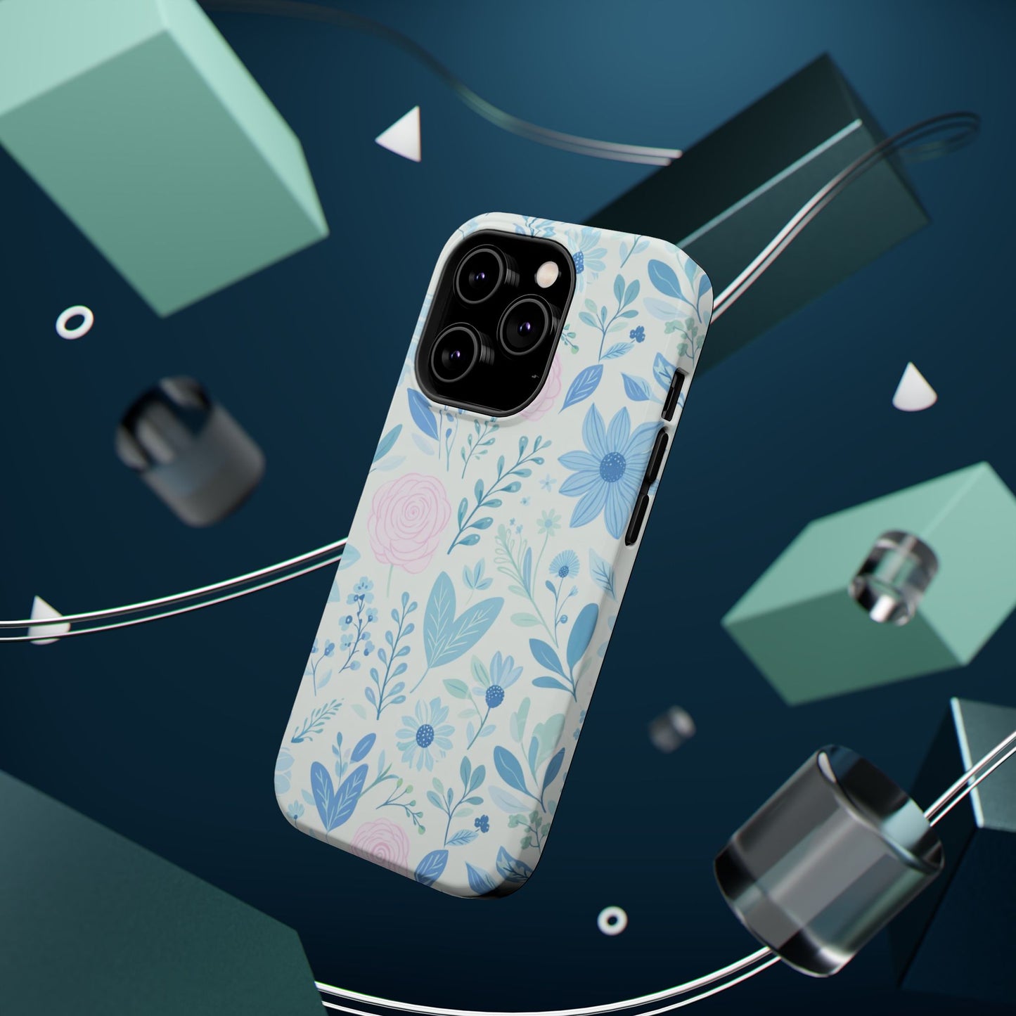 Floral Pastel Magnetic Impact Phone Case — Blue & Pink Botanical Design