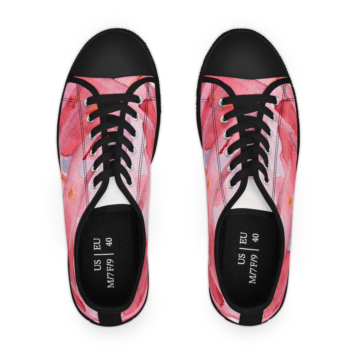 Pink Watercolor Floral Low Top Sneakers — Casual Canvas Shoes