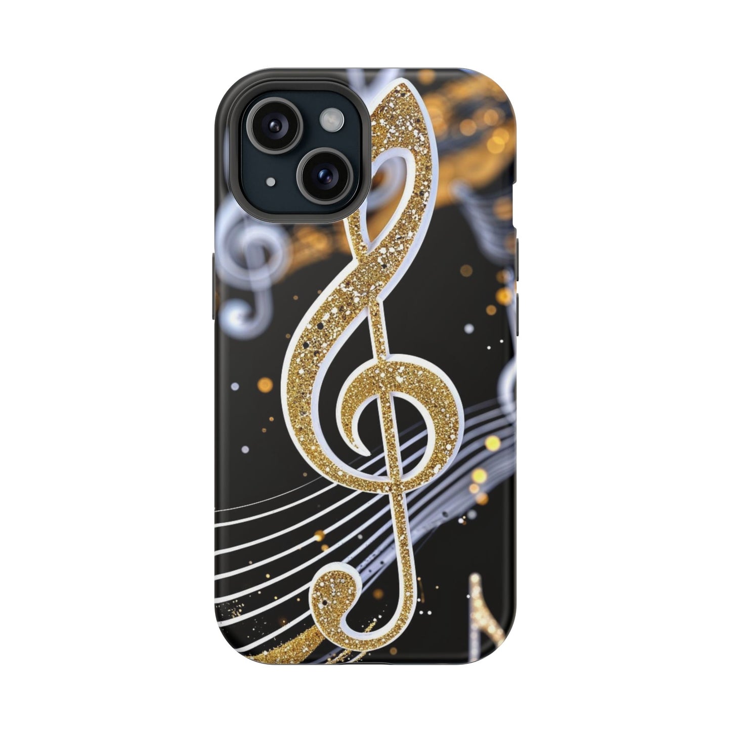 Music Notes Magnetic Impact-Resistant Phone Case — Gold Treble Clef Design