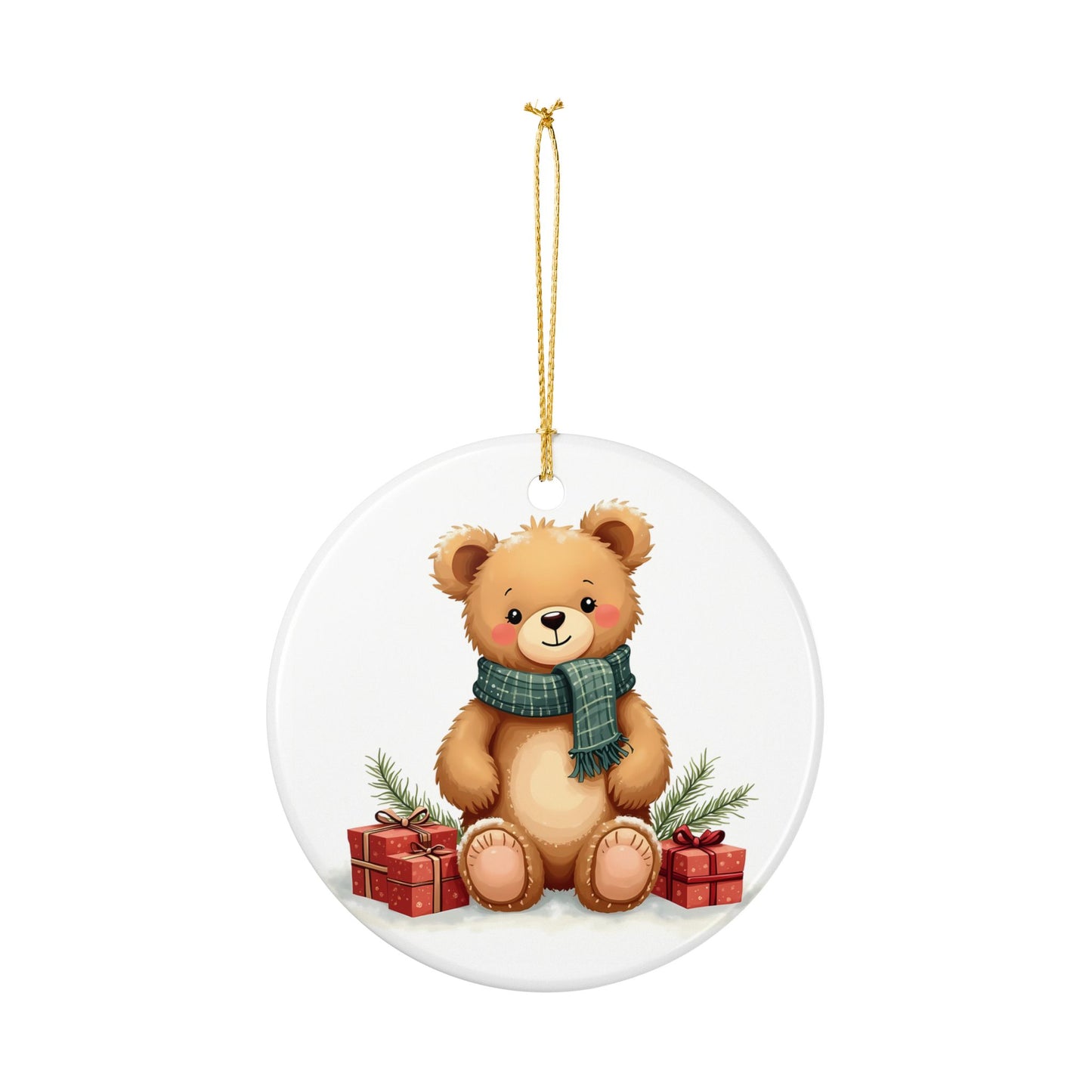 Teddy Bear Christmas Ornament — Cute Holiday Ceramic Tree Decor (Two-Sided)