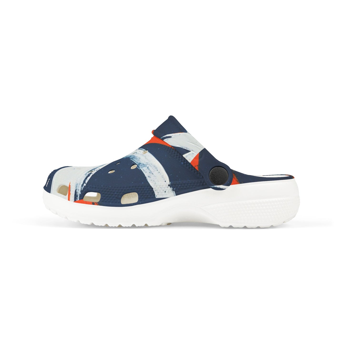 Kids Abstract Navy & Orange EVA Foam Clogs — Slip-On Summer Sandals