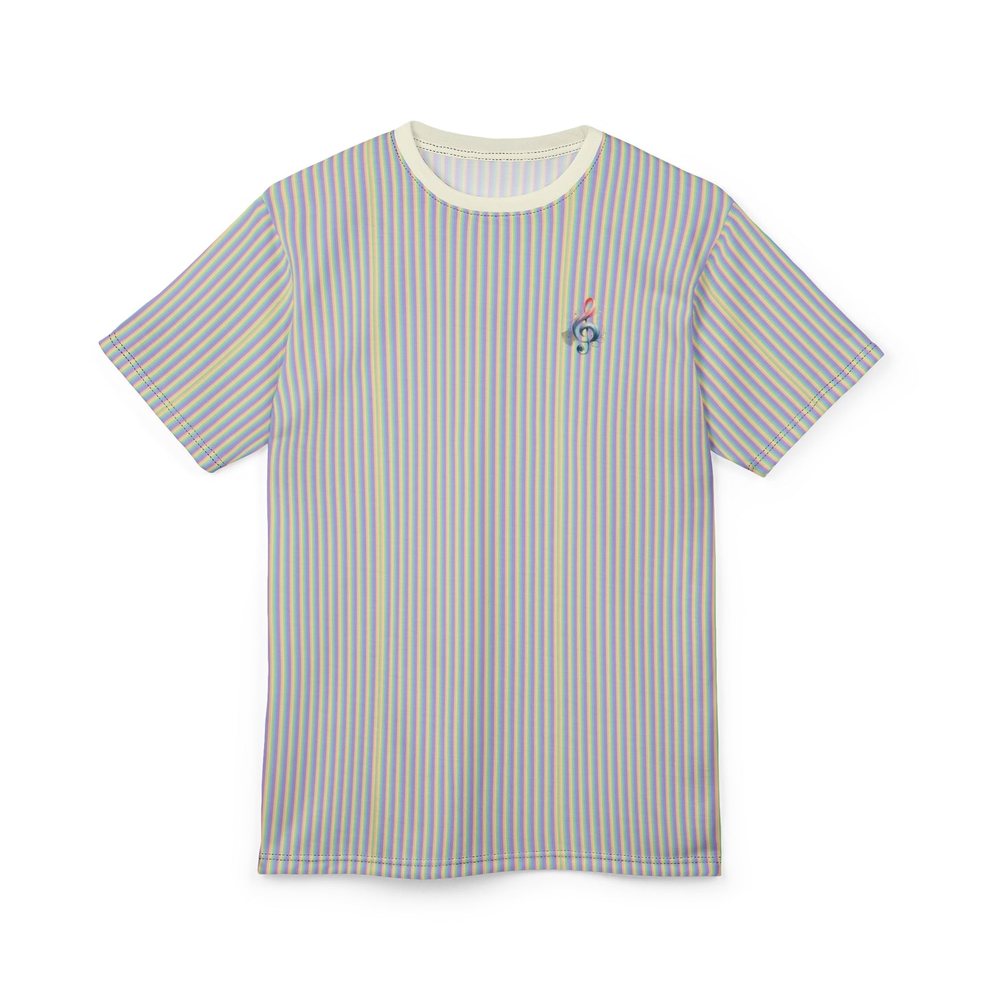 Striped Pastel Tee with Floral Pin Graphic