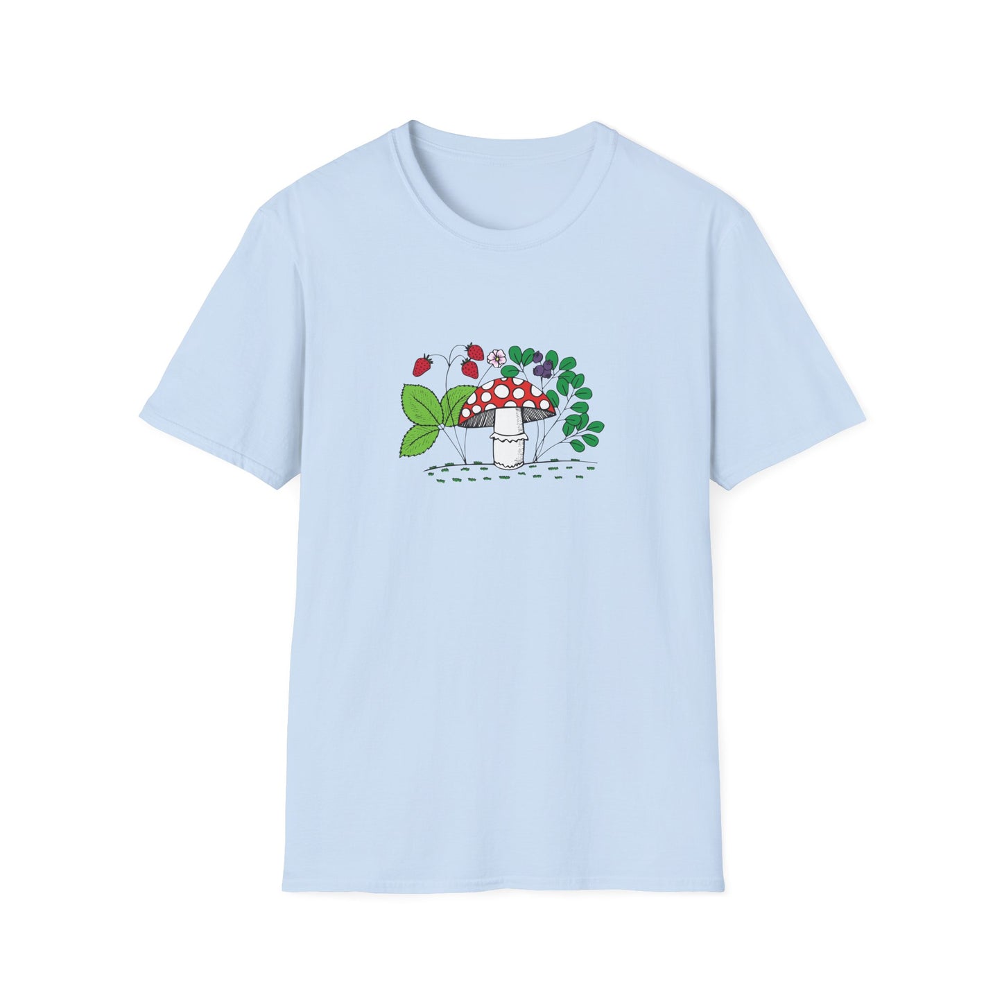 Whimsical Mushroom T-Shirt for Nature Lovers, Casual Tees, Gift for Gardeners, Unisex Softstyle Shirt, Eco-Friendly Apparel