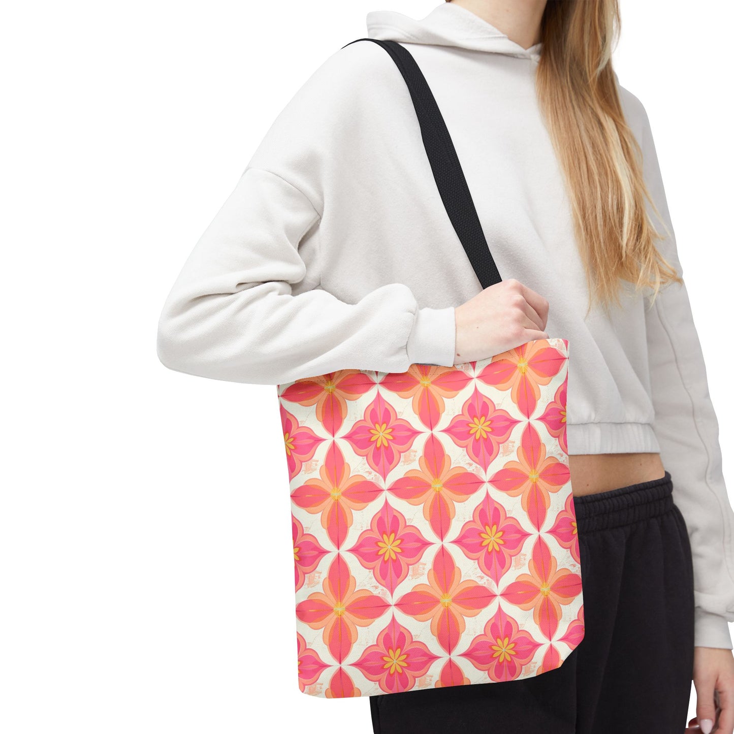 Pink Floral Geometric Tote Bag —  Reusable Shopper
