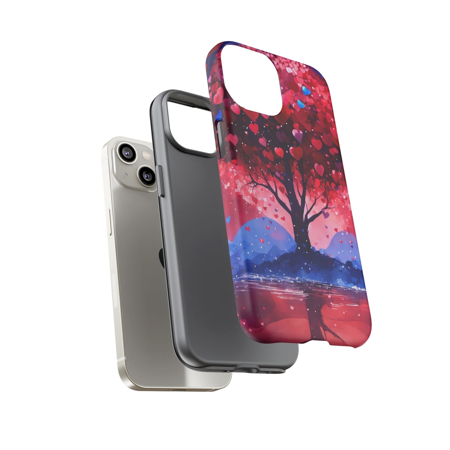 Heart Tree Phone Case — Romantic Red & Blue Protective Tough Case
