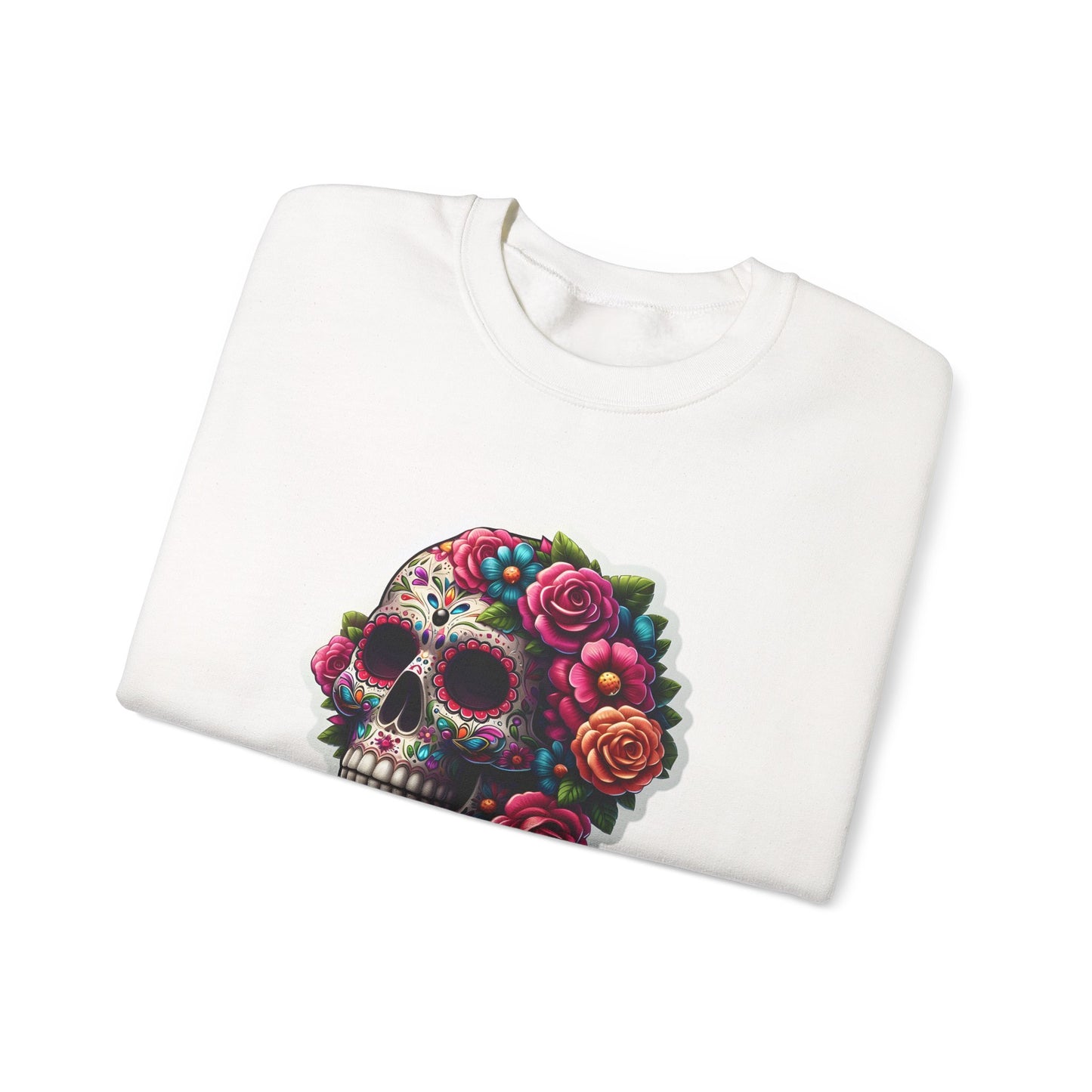 Sugar Skull Crewneck Sweatshirt — Floral Day of the Dead Graphic