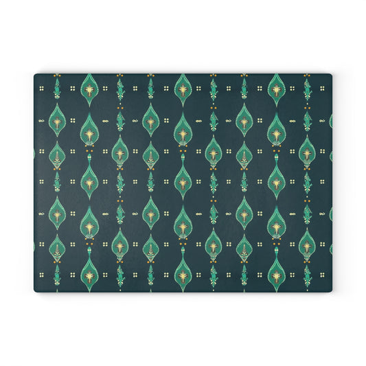 Teal Retro Geometric Glass Cutting Board