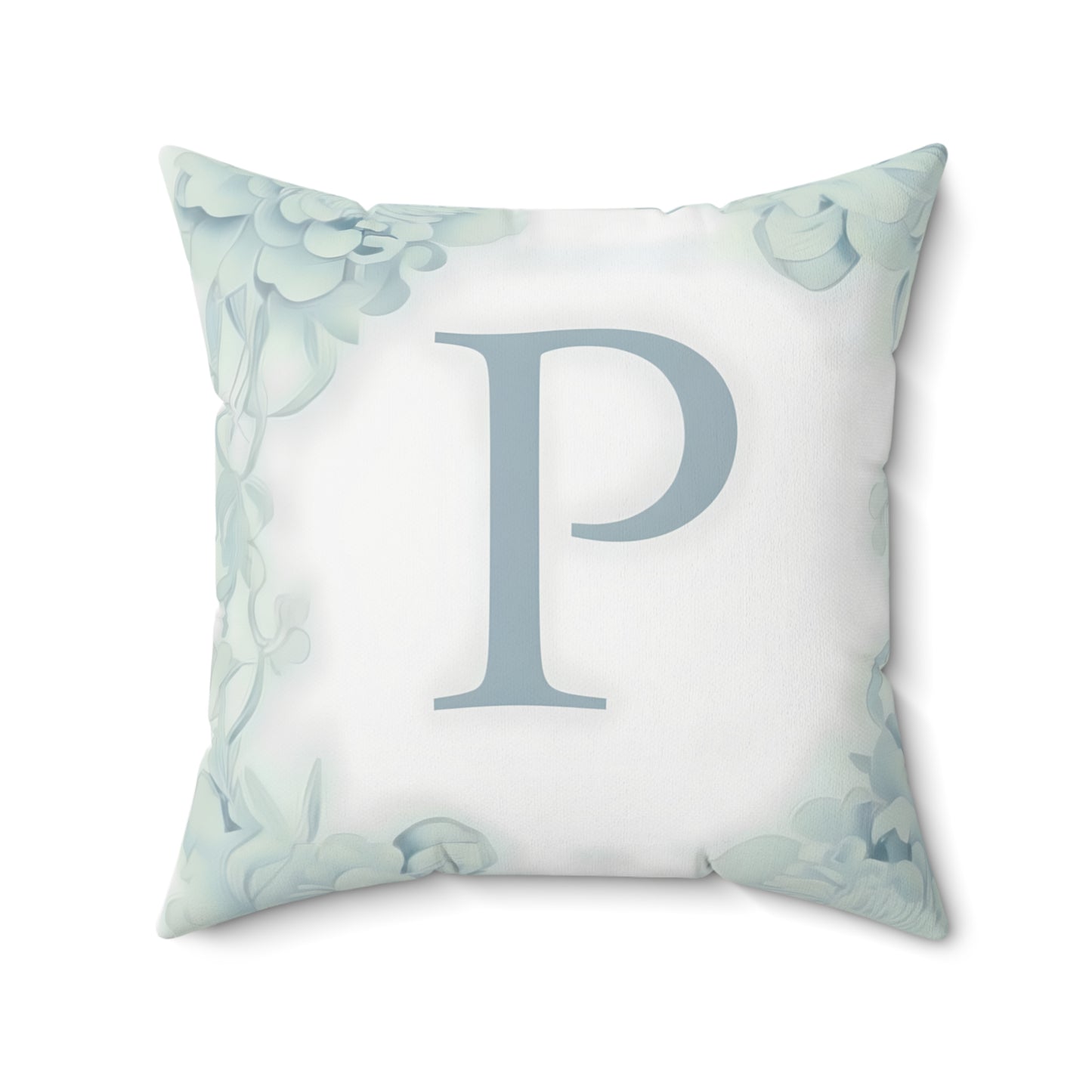 Monogram P Floral Border Pillow — Personalized Letter Accent Cushion